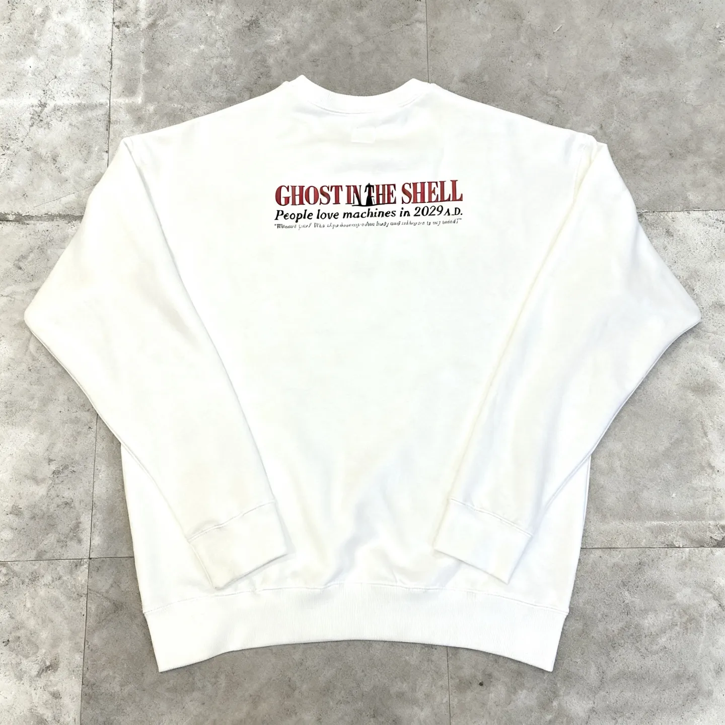 Saint Michael Ghost in the Shell anime character print retro Vintage loose velvet crew neck sweatshirt Fabric: 420g Style number: SM602 Size: S-M-L-XL Color: White Price: P190
